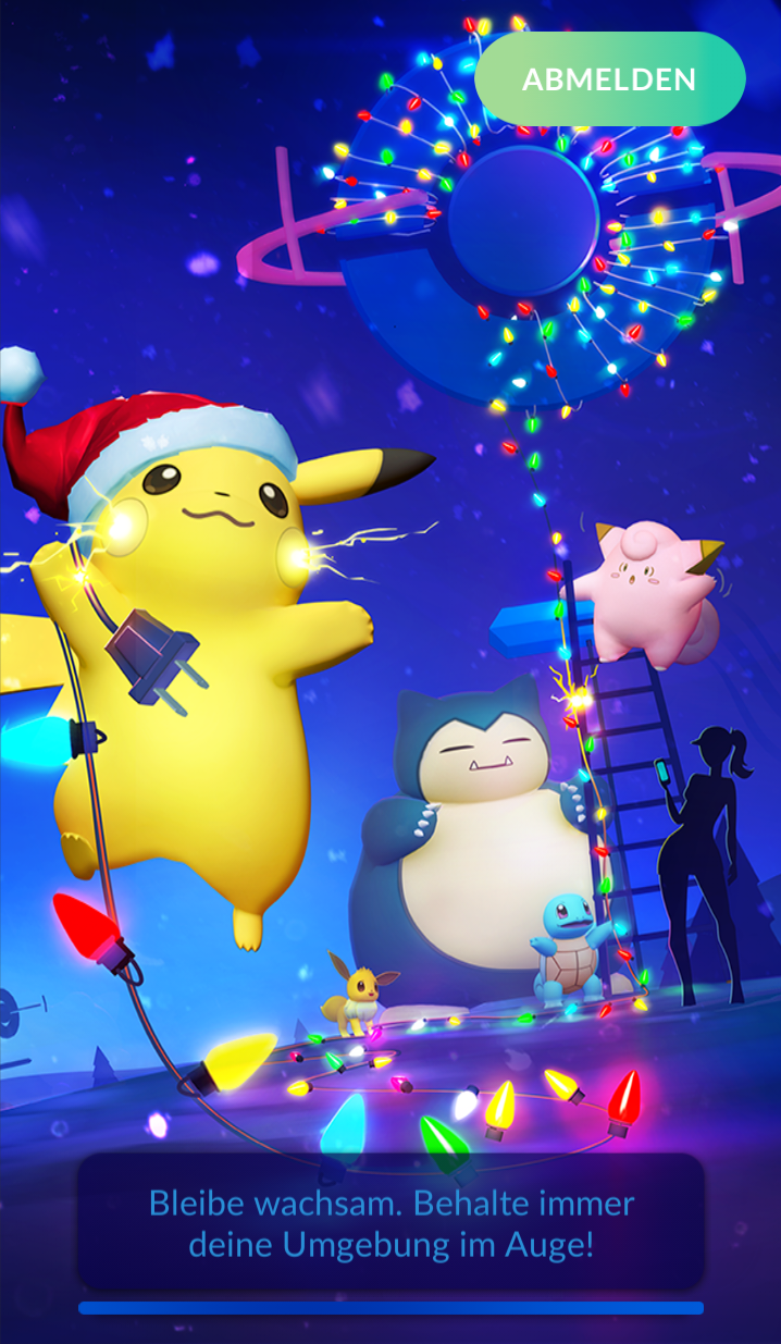 Weihnachtliche Pokémon: Pikachu, Evoli, Relaxo, Piepi und Schiggy dekorieren deinen Startscreen mit Lichterketten.