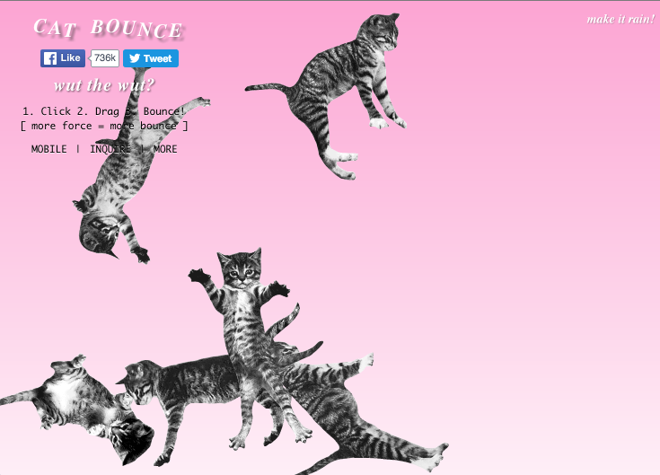 Cat Bounce: "1. Click 2. Drag 3. Bounce!"