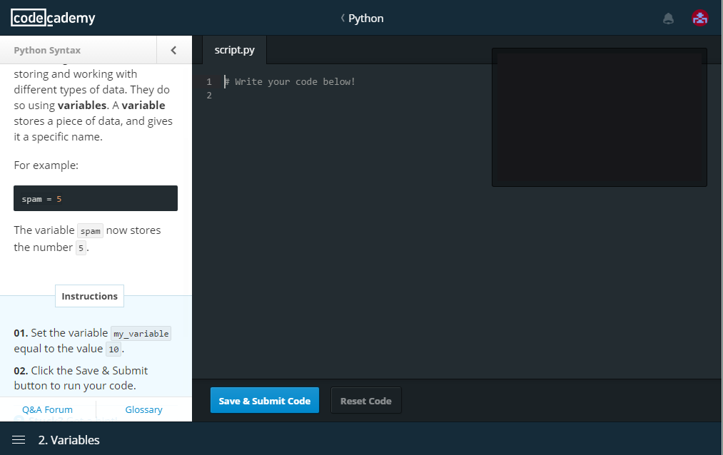 Python in Codecademy: Layout der Arbeitsumgebung
