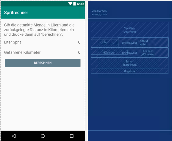 Spritrechner-App: Layout bzw. activity_main.xml